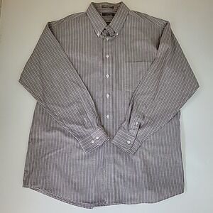 Claybrooke Men's Dress Shirt Wrinkle Free Size 17.5 34/35 Striped Brown Preppy